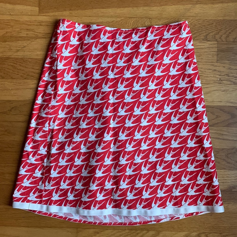 Handmade summer skirt red cotton bird print S